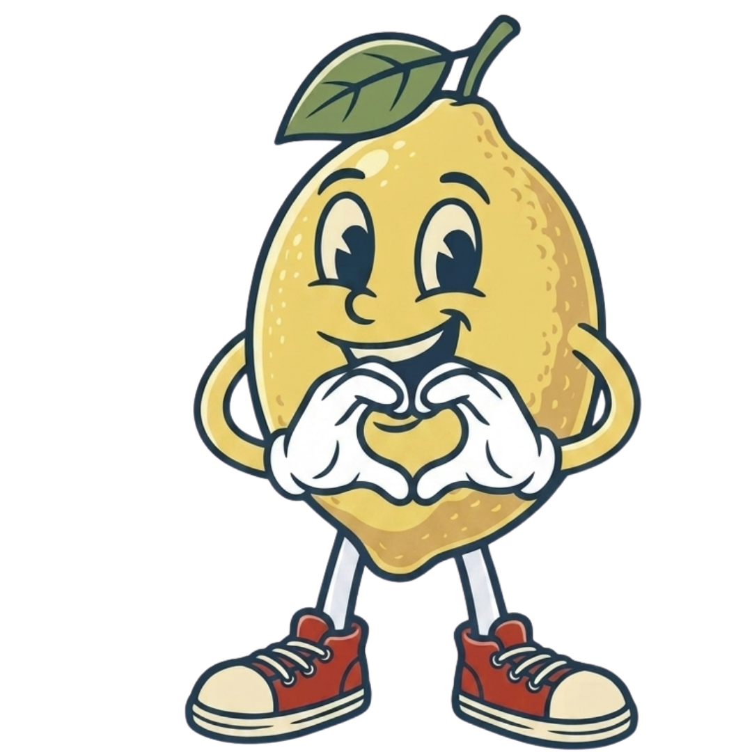 Lemon mascot making a heart shape with its hands